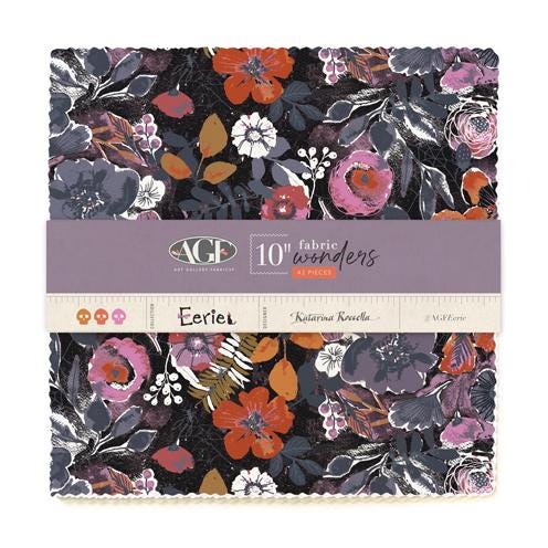 Eerie 10" Fabric Wonders Squares, Art Gallery Fabrics 10WEER, AGF Studio 10" Precut Feminine Halloween Layer Cake Fabric Squares