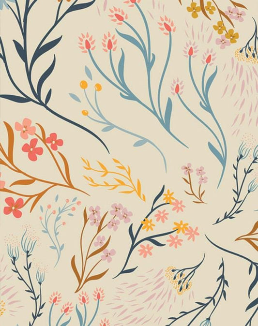 REMNANT 2 Yards 14" of 108" Edition Wide Backs - Hillside Meadow Floral Wide Quilt Back Fabric, AGF Wide-10201, Ivory Floral Quilt Backing