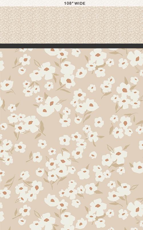 108" Edition Wide Backs - Spring Daisies Ecru Floral Wide Quilt Back Fabric, AGF Wide-10206, Beige Tan Floral Quilt Backing, By the Yard