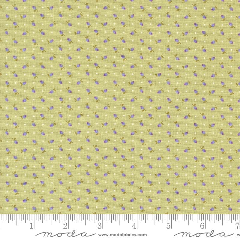 Georgia - Tiny Lavender Rosebuds on Green Fabric, Moda 18772 13 Willow, Tiny Florals Fabric, Brenda Riddle, By the Yard