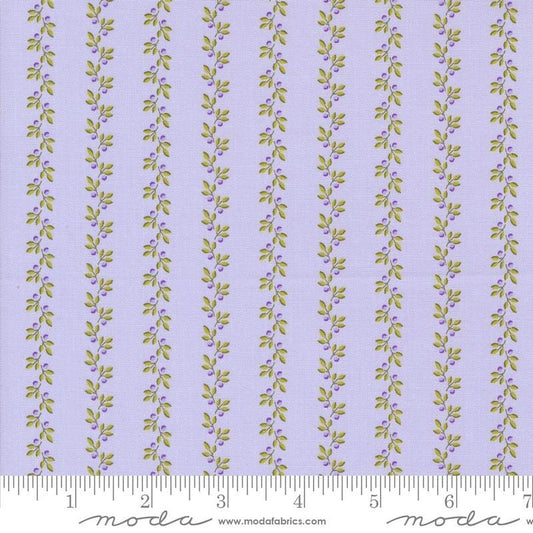 Georgia - Tiny Leafy Vines on Lavender Fabric, Moda 18776 12 Lavender, Purple Green Stripe Fabric, Brenda Riddle, By the Yard