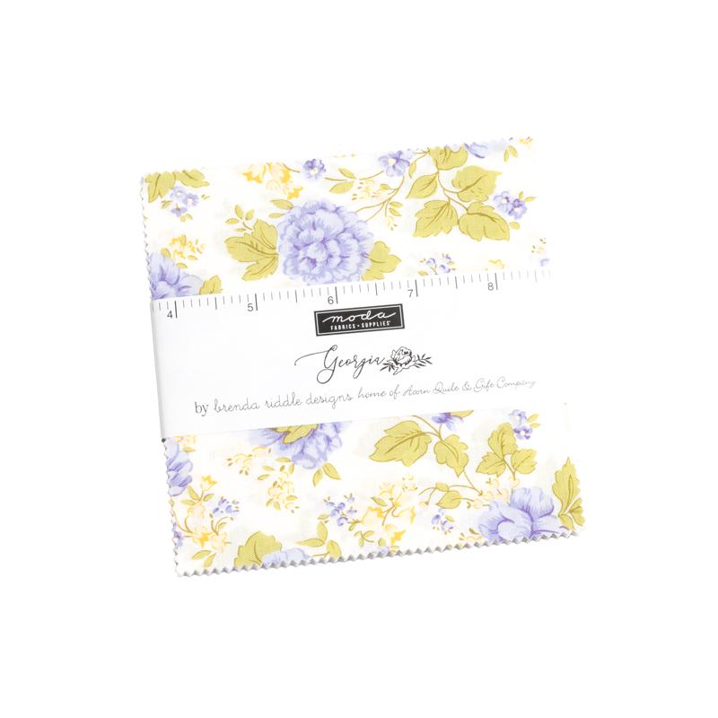 Georgia Charm Pack, Moda 18770PP, 5" Precut Lavender Green Yellow Floral Charm Pack Fabric Squares, Granny Chic Fabric, Brenda Riddle