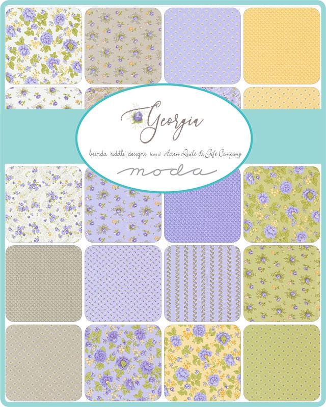 Georgia Layer Cake, Moda 18770LC, 10" Precut Lavender Green Yellow Floral Fabric Squares, Cottage Core Granny Quilt Squares, Brenda Riddle