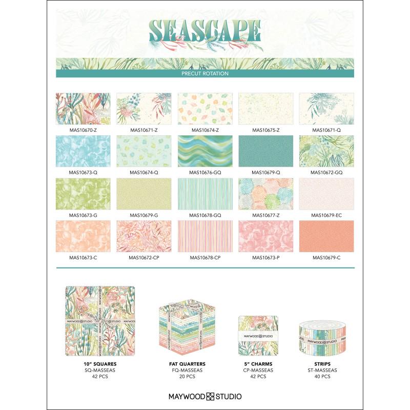 Seascape 2.5" Strips, Maywood Studio ST-MASSEAS, 2.5" Beach Ocean Themed Precut Fabric Strips, Pink Green Blue Fabric Strip Roll