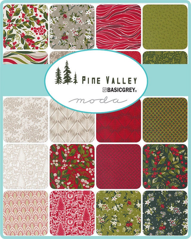 Pine Valley Charm Pack, Moda 30740PP, Christmas Xmas Holiday Charm Pack Fabric, Modern Christmas Fabric, BasicGrey