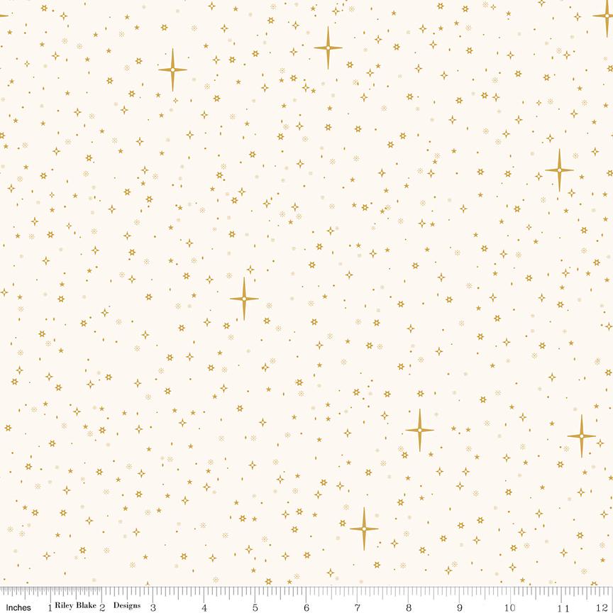 REMNANT 25" of Christmas Wishes - Starry Sky Cream Gold Fabric, Riley Blake C15046-Cream, Christmas Blender Golden Stars in Sky Fabric