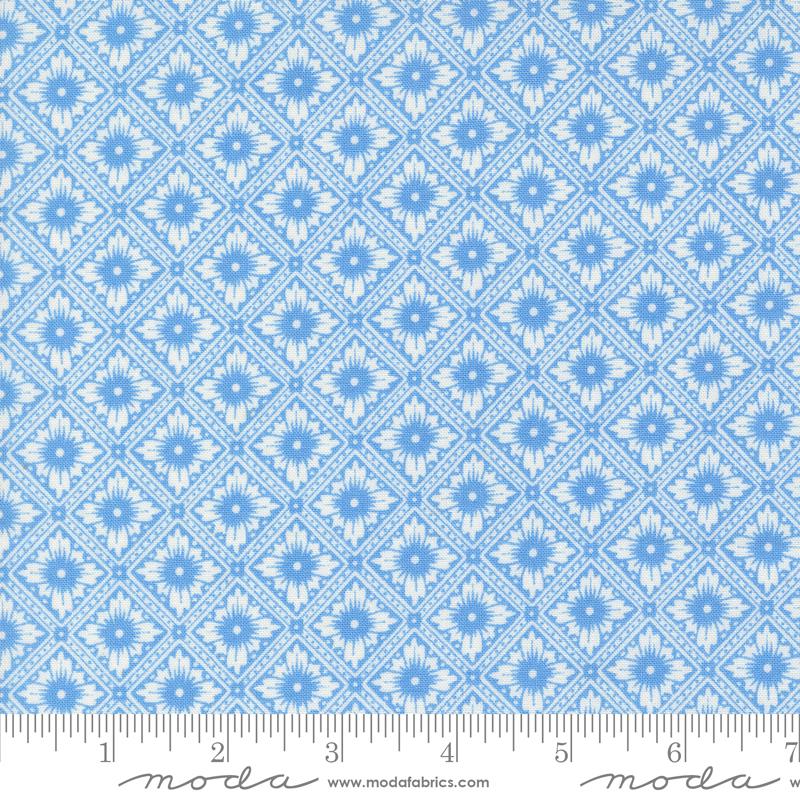 Denim and Daisies Layer Cake, Moda 35380LC, 10" Precut Floral Orange Blue Fabric Squares, Fig Tree