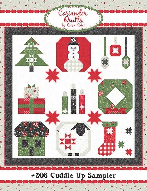 Cuddle Up Sampler Christmas Quilt Pattern, Coriander Quilts CQ208, Yardage Friendly Christmas Xmas Icons Throw Bed Quilt Pattern