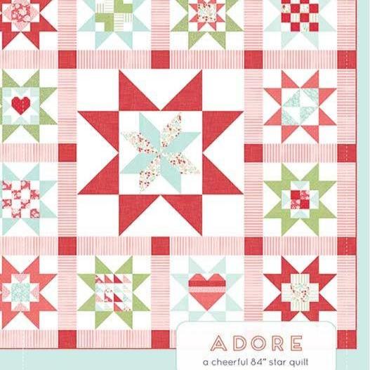 Adore Quilt Pattern, Thimble Blossoms TB273, Fat Quarter FQ Yardage Friendly Stars Throw Bed Square Quilt Pattern