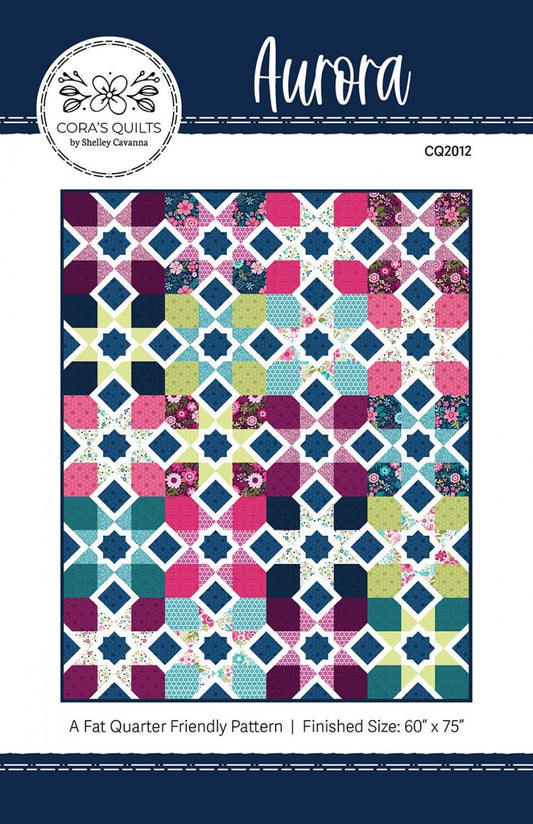 Aurora Quilt Pattern, Cora's Quilts CQ2012, Fat Quarter FQ Friendly Throw Mosaic Tiles Quilt Pattern, Shelley Cavanna