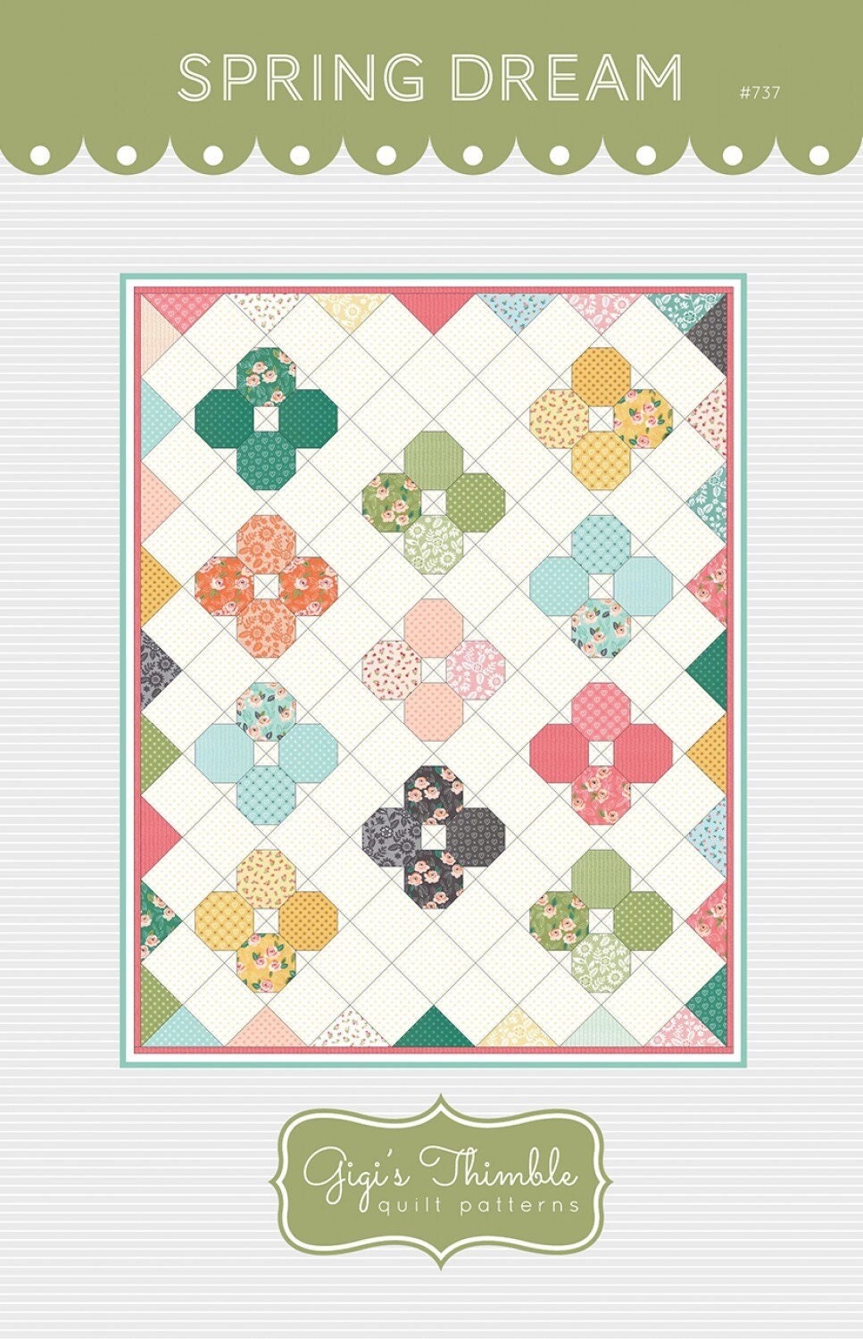 Spring Dream Quilt Pattern, Gigi's Thimble GT737, 5" Charm Square Friendly Flower Lap Throw Quilt Pattern