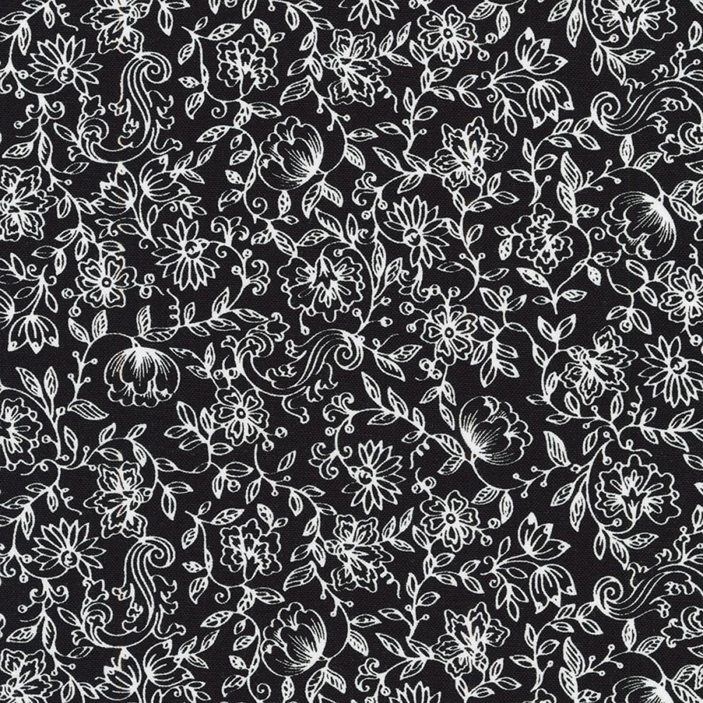 Blackout Ten Square, Robert Kaufman TEN-1340-42, Black White Gray Floral 10" Precut Fabric Squares