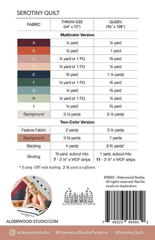 Serotiny Quilt Pattern, Alderwood Studio ALD-SEROTINY, Yardage Friendly Modern Throw Queen Bed Quilt Pattern