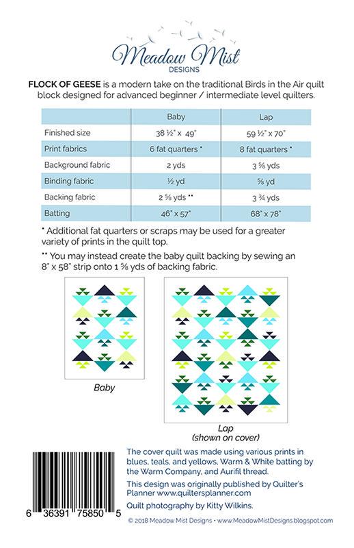 Flock of Geese Quilt Pattern, Meadow Mist Designs MMD1030, Fat Quarter FQ Friendly Baby Lap Flying Geese Quilt Pattern