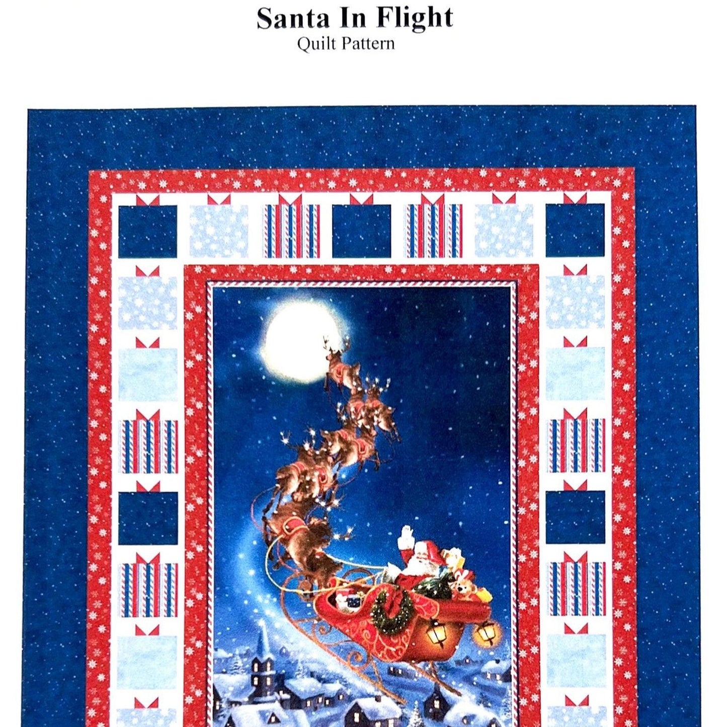 Santa in Flight Panel Frame Quilt Pattern, Castilleja Cotton PTN3254, Fabric Panel Quilt Pattern, Panel Friendly