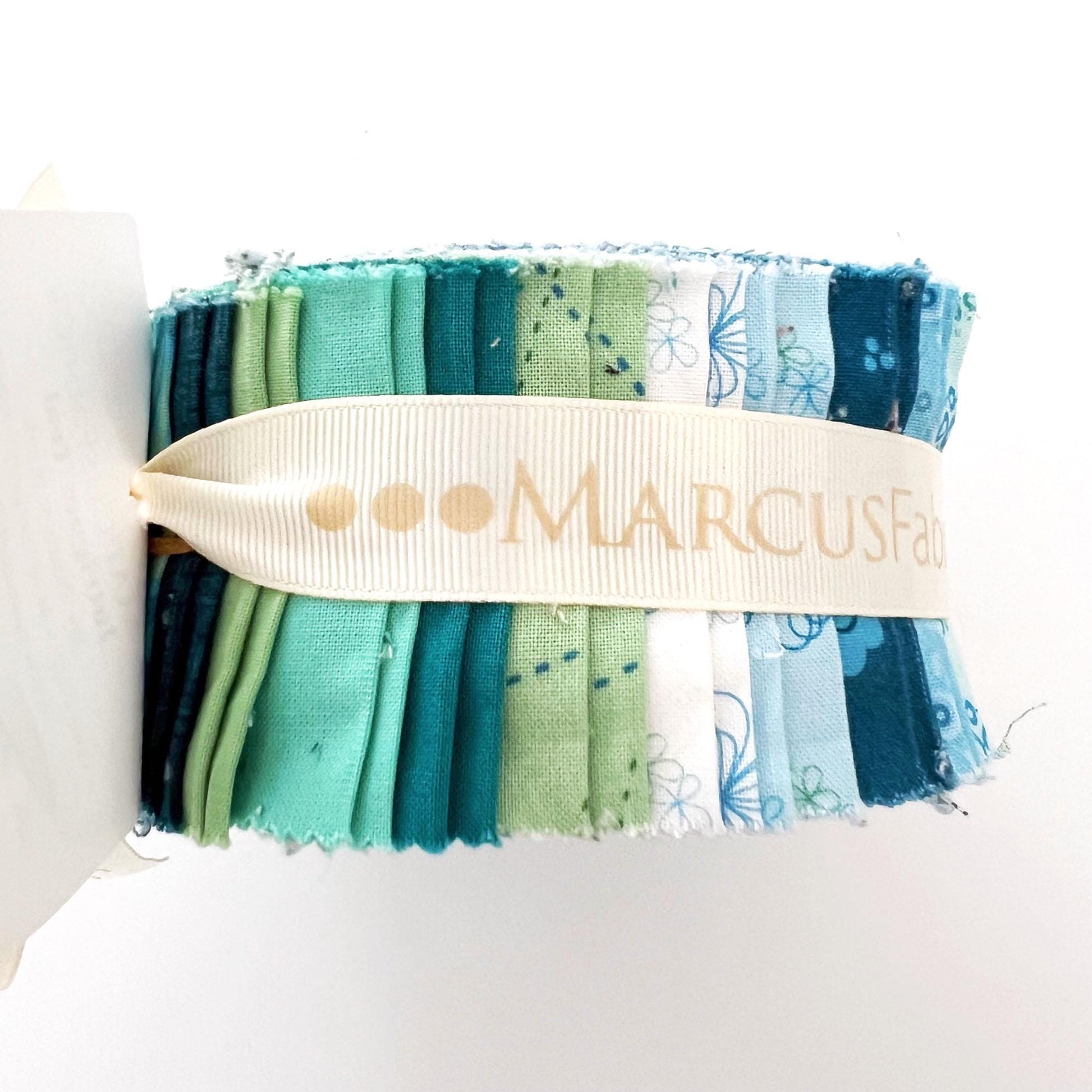 DESTASH Intrigue Teal Strip Roll, Marcus Fabrics PCJ0026 0040, 2.5" Precut Blue Green Teal White Floral Fabric Strips, Nancy Rink