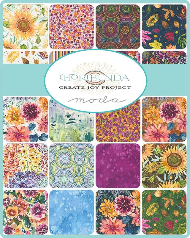 Floribunda Charm Pack, Moda 39800PP, 5" Precut Watercolor Floral Fabric Squares, Bright Spring Charm Pack Fabric, Create Joy Project