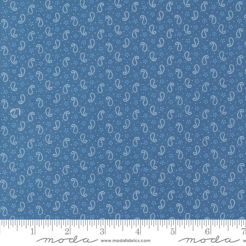 Denim and Daisies - Denim Blue Paisley Floral Blender Fabric, Moda 35387 17, Quilting Cotton, Fig Tree, By the Yard