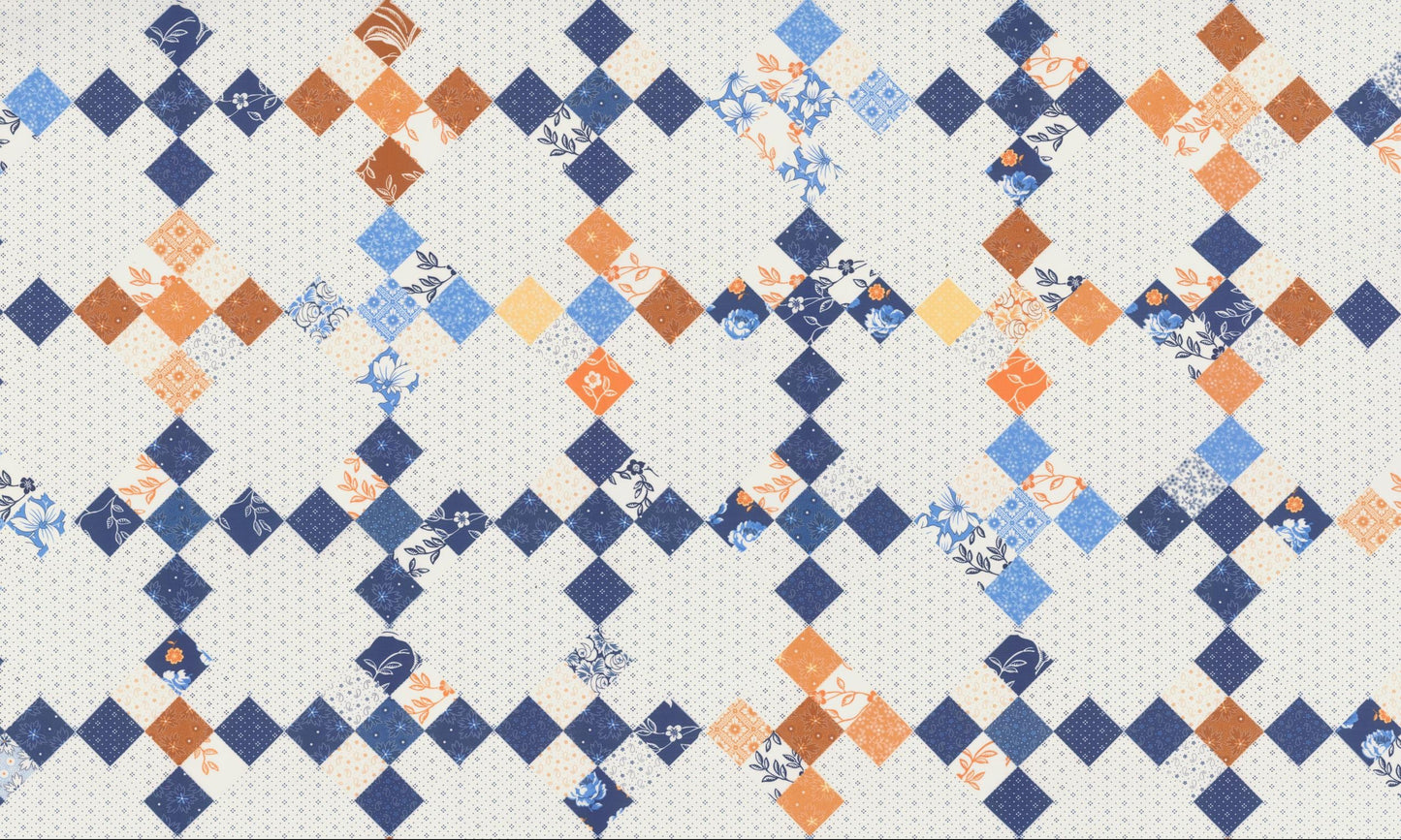 Denim and Daisies - Cream Sweet Sixteen Patchwork 60" Cheater Fabric, Moda 35388 11, Fig Tree Co, By the Yard