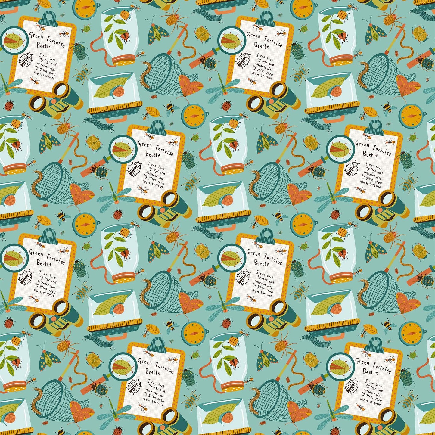 Backyard Bug Collector Tiles, Northcott TBACKY42-10, 10" Precut Juvenile Novelty Bugs Cotton Quilt Fabric Squares, Deborah Edwards