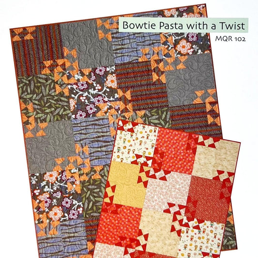 DESTASH Bowtie Pasta with a Twist Quilt Pattern, Modern Quilt Relish MQR102, Modern Contemporary Child Throw Full Queen King Quilt Pattern