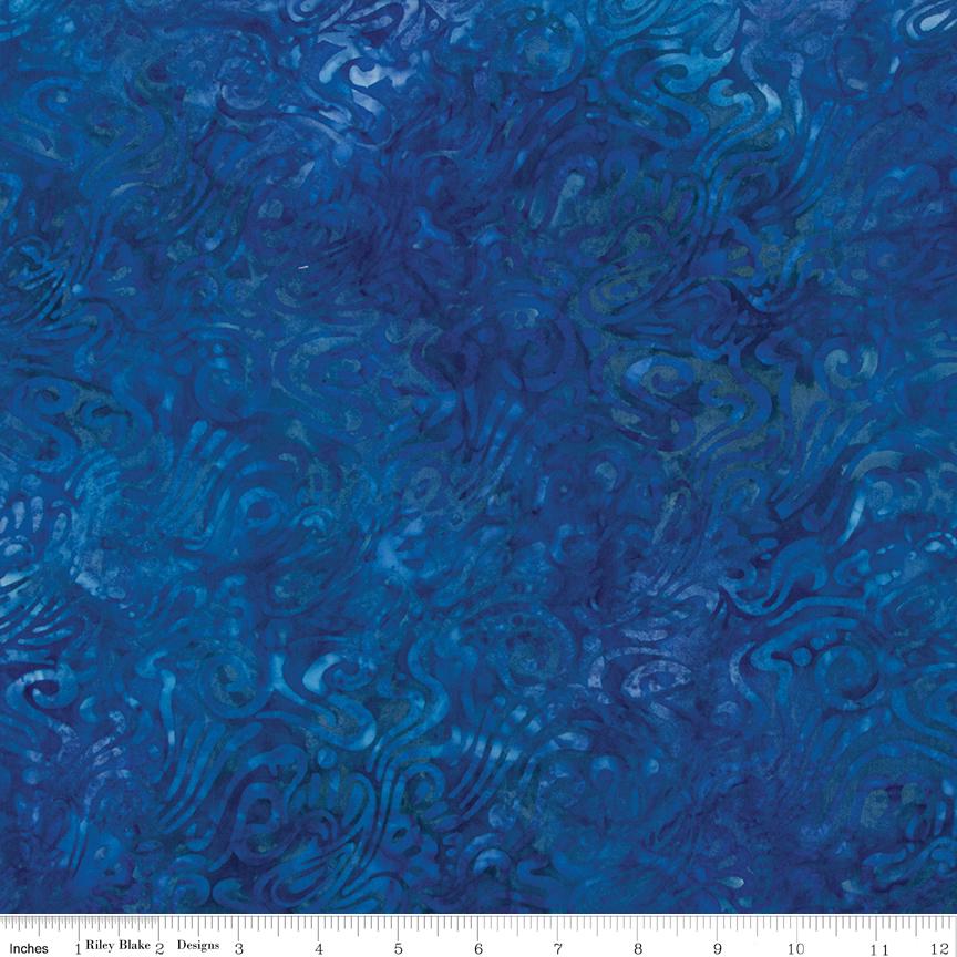 Expressions - That Summer Feelin' Lapis Lazuli Batik Fabric, Riley Blake BTAP1226, Blue Tonal Swirls Tjap Batiks, By the Yard