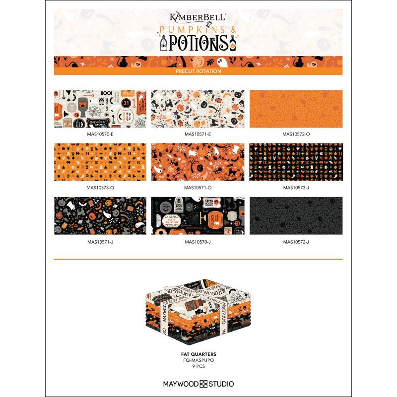 Pumpkins and Potions 9 Piece Halloween Fat Quarter Bundle, Maywood Studio FQ-MASPUPO, 18 x 22 Fabric Squares, Halloween Fabric