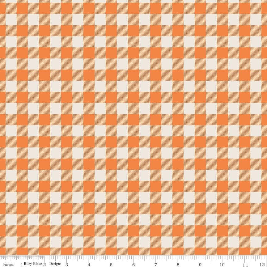 Pumpkin Spice 5" Stacker, Riley Blake 5-14990-42, Fall Autumn Harvest Floral Gingham Fabric Squares, Simple Simon