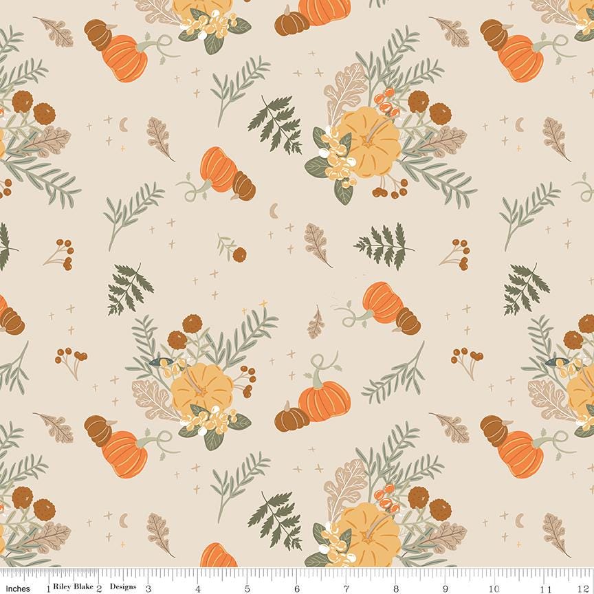 Pumpkin Spice 5" Stacker, Riley Blake 5-14990-42, Fall Autumn Harvest Floral Gingham Fabric Squares, Simple Simon