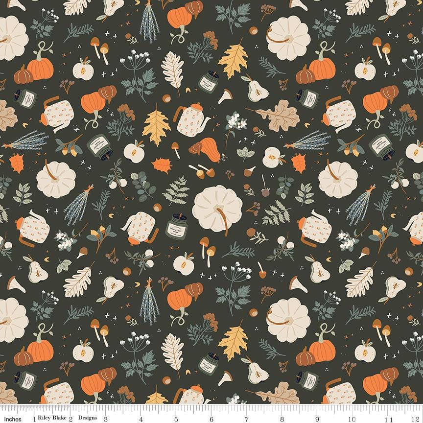 Pumpkin Spice 5" Stacker, Riley Blake 5-14990-42, Fall Autumn Harvest Floral Gingham Fabric Squares, Simple Simon