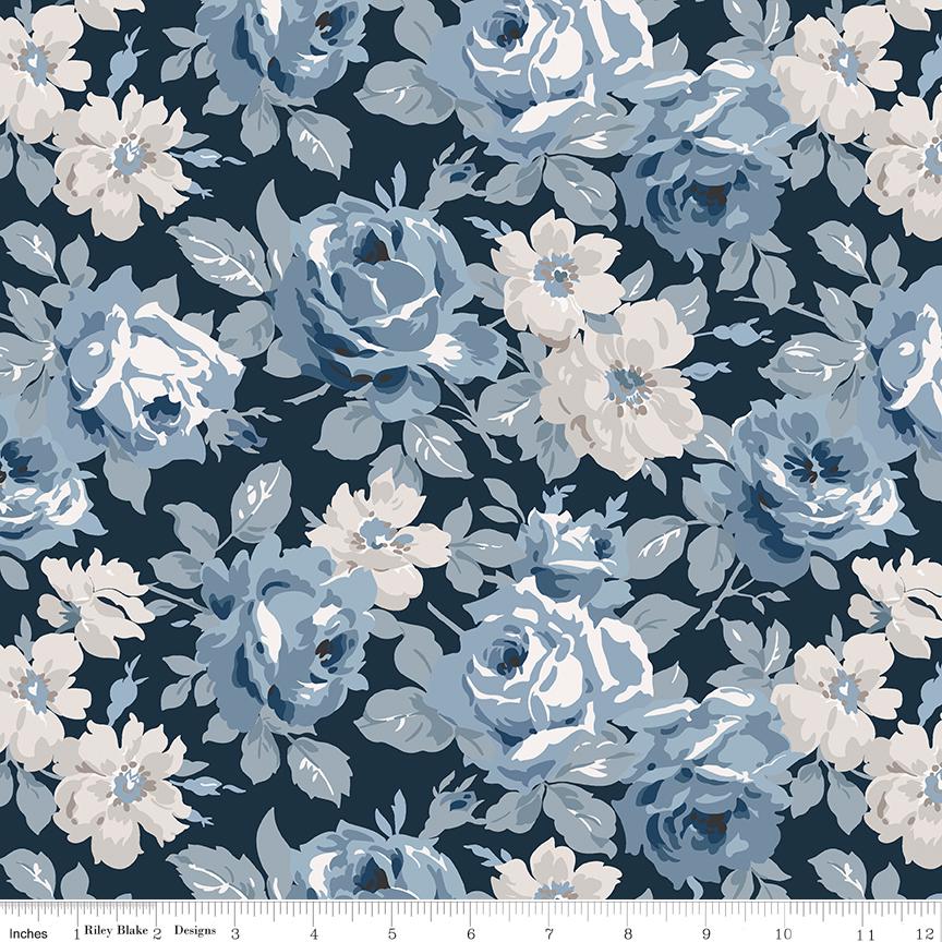 Serenity Blues 5" Stacker, Riley Blake 5-14780-42, 5" Precut Blue Taupe Gray Floral Fabric Squares, Gerri Robinson