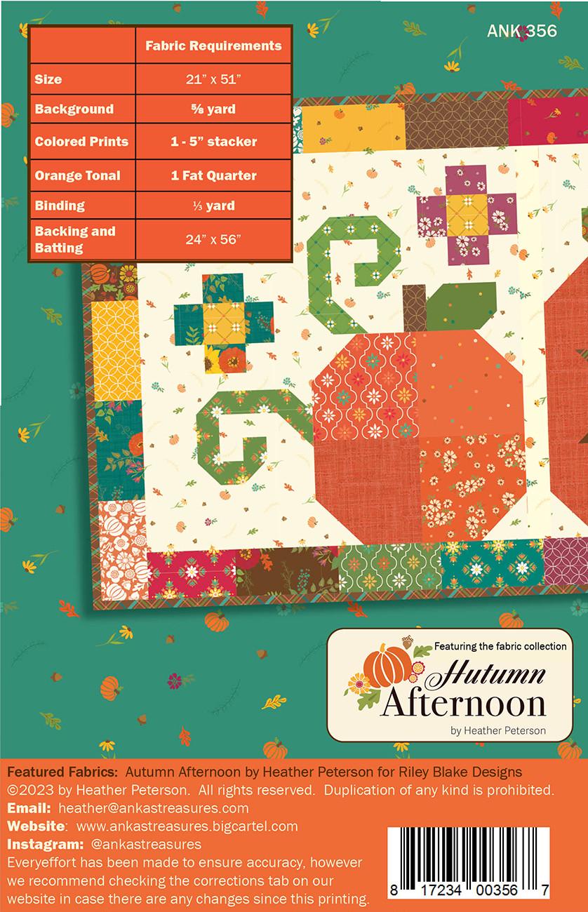 Pumpkin Trio Quilt Pattern, Anka's Treasures ANK356, 5" Charm Square Friendly Pumpkins Table Runner Topper Quilt Pattern, Heather Peterson