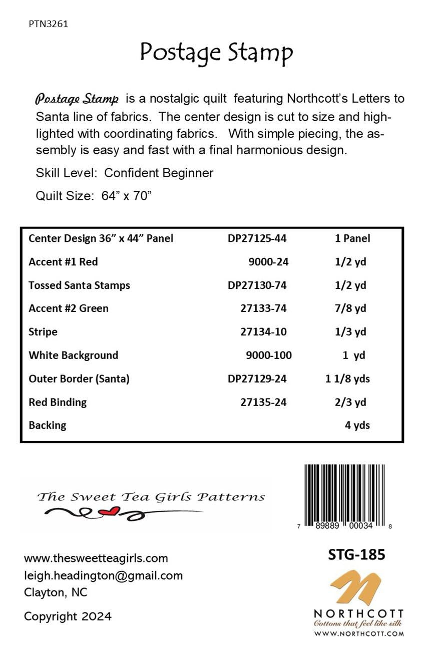 Postage Stamp Quilt Pattern, Sweet Tea Girls STG0185 PTN3261, 36" Fabric Panel Friendly Throw Quilt Pattern, Panel Frame Pattern