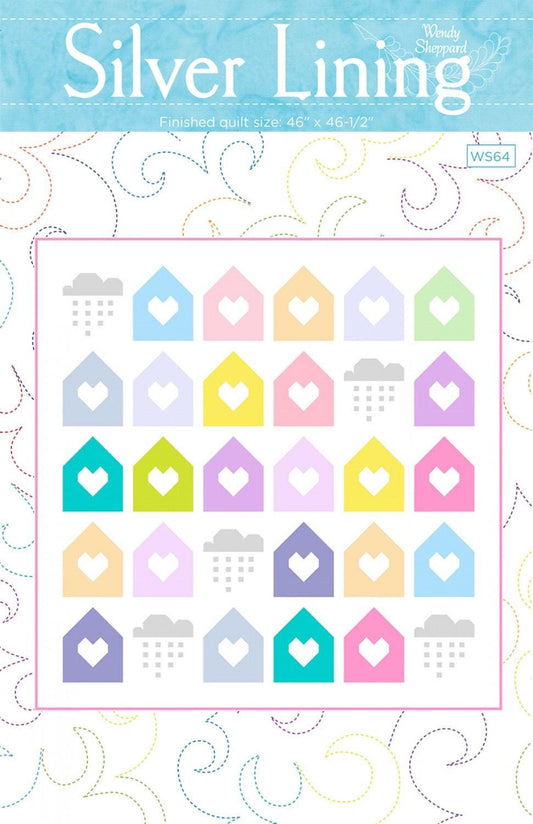 Silver Lining Quilt Pattern, Wendy Sheppard WS64, Layer Cake 10" Square Friendly Houses Clouds Wall Crib Quilt Pattern