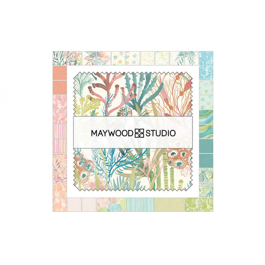 Seascape 5" Charm Pack, Maywood Studio CP-MASSEAS, 5" Precut Pink Blue Green Beach Coastal Charm Pack Fabric Squares