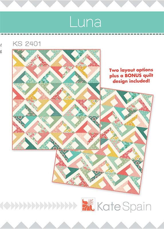 Luna Quilt Pattern, Kate Spain KS2401, 31 Fat Quarter FQ Friendly Modern Throw Quilt Pattern with Bonus Pattern for Leftovers