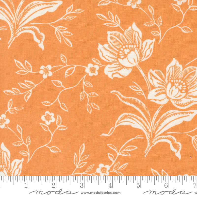 Denim and Daisies Layer Cake, Moda 35380LC, 10" Precut Floral Orange Blue Fabric Squares, Fig Tree