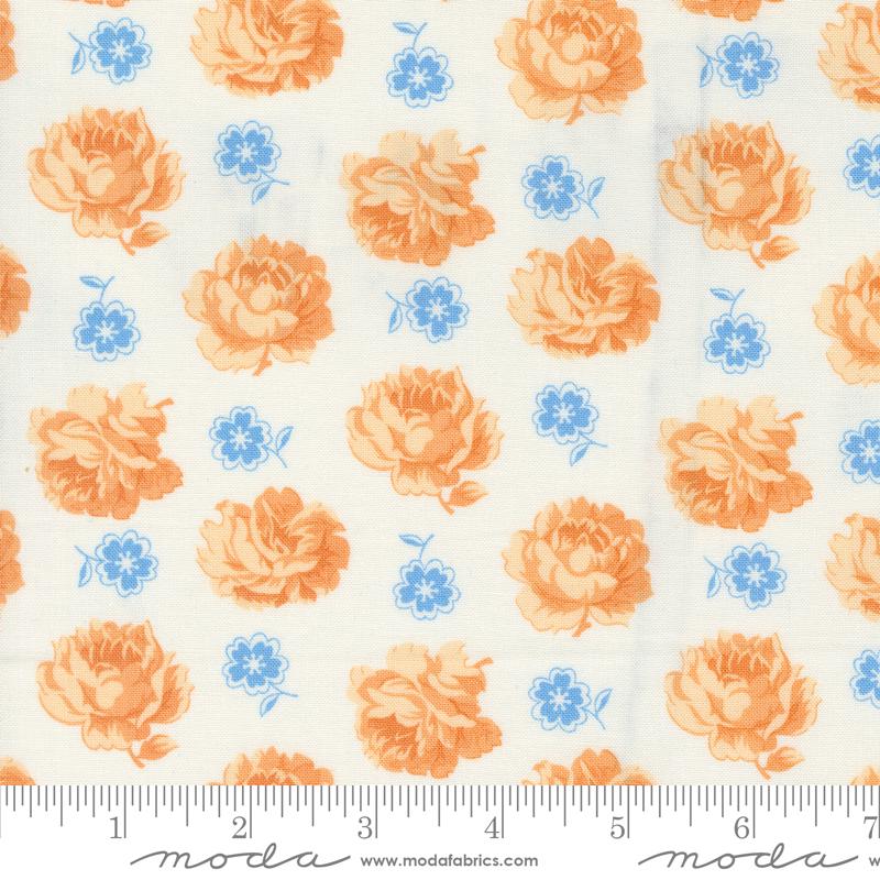 Denim and Daisies Layer Cake, Moda 35380LC, 10" Precut Floral Orange Blue Fabric Squares, Fig Tree