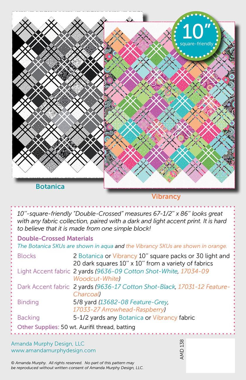 Double Crossed Quilt Pattern, Amanda Murphy Designs AMD138, 10" Squares Layer Cake Friendly Plaid Throw Quilt Pattern