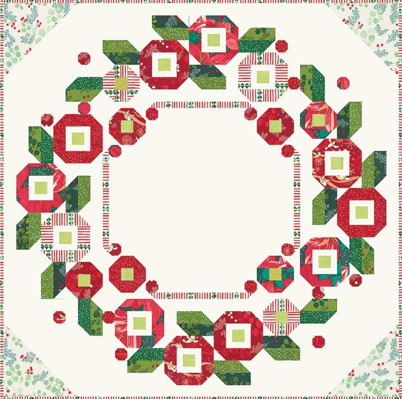 Little Posy Wreath Quilt Pattern, Robin Pickens RPQP-LPW158, Fat Eighths Quarters Friendly Square Wall Table Flower Wreath Quilt Pattern