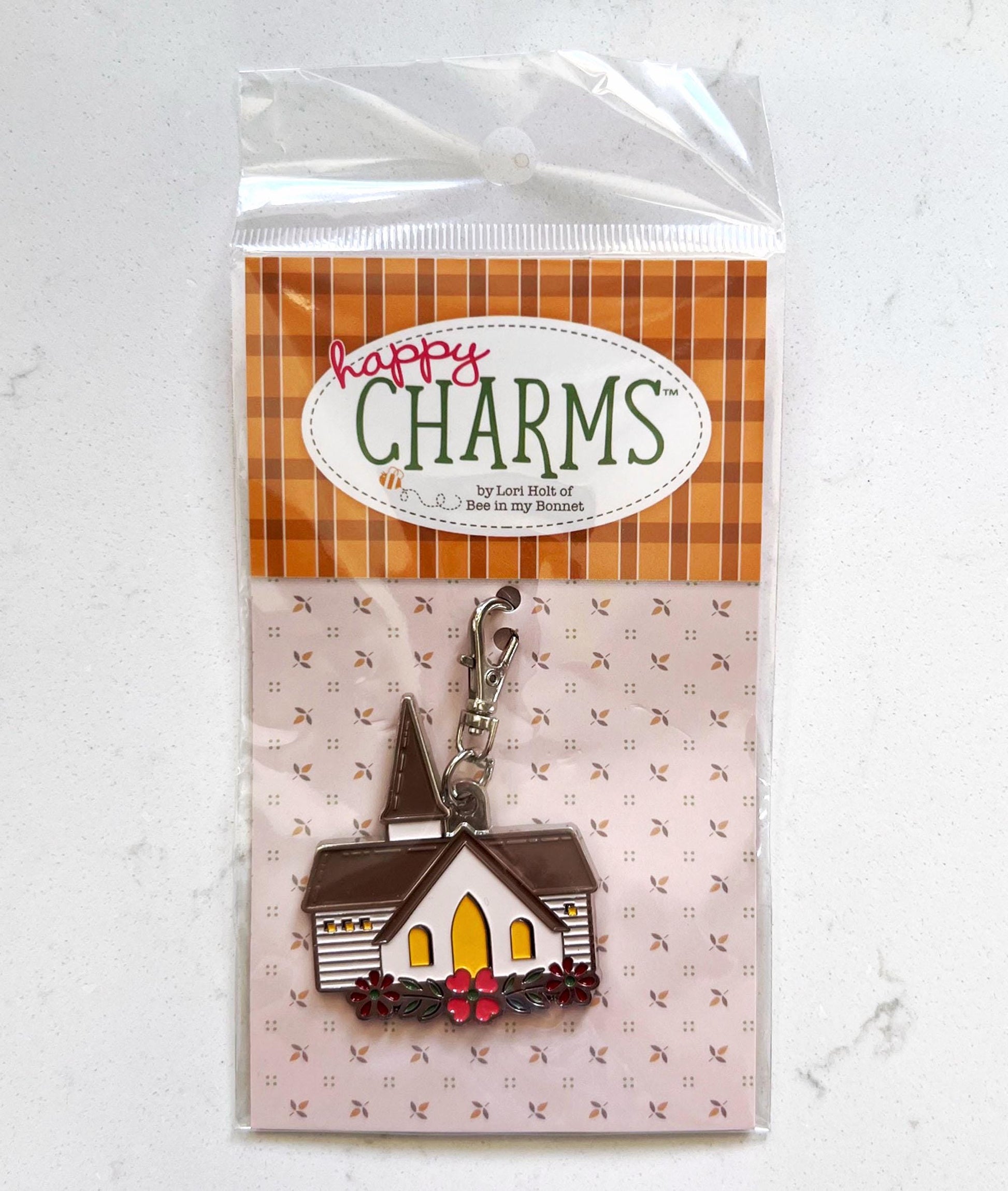 Happy Charms - Chapel Church Zipper Pull Keychain Charm, Riley Blake ST-36030, Sewing Quilting Notions, Chapel Enamel Charm Pull