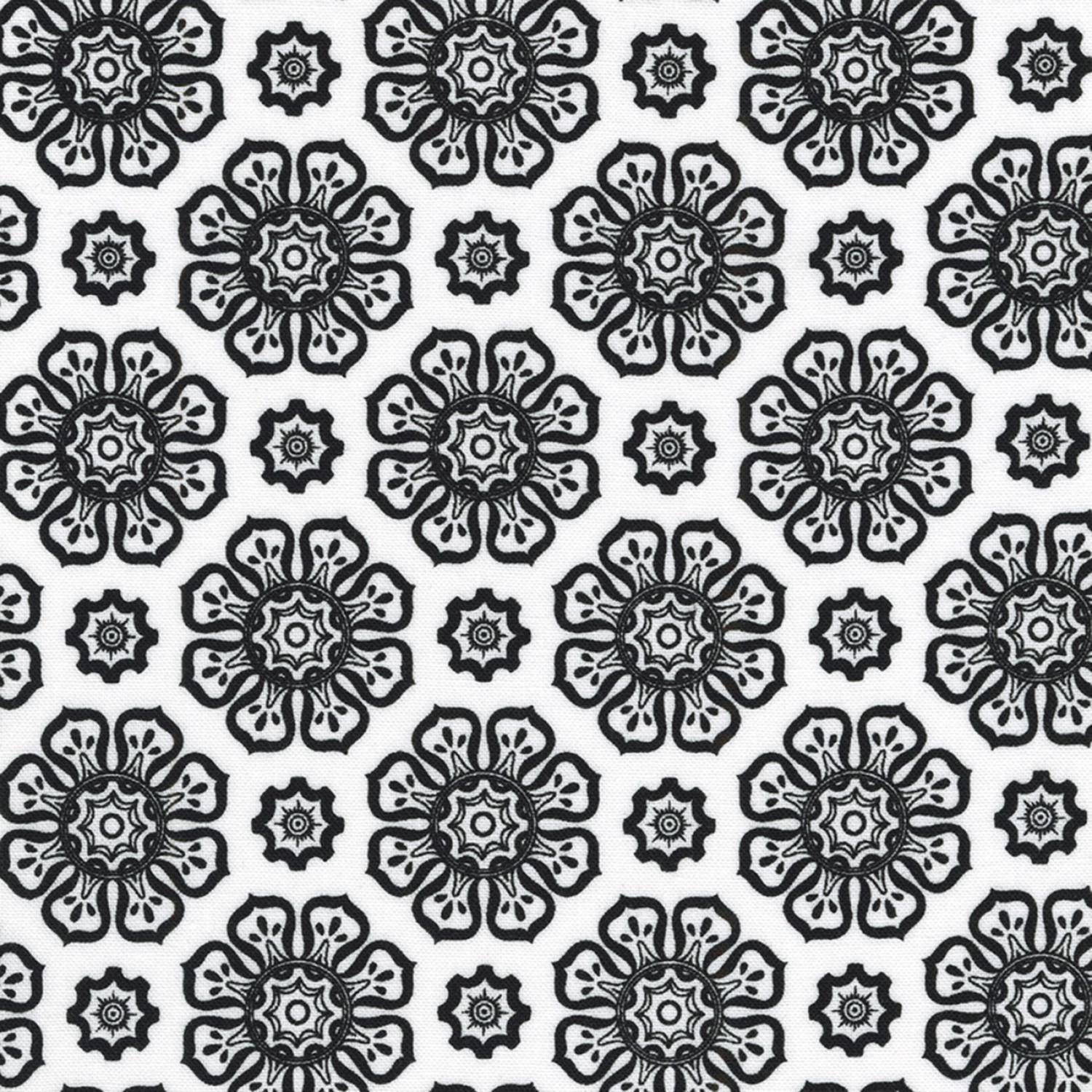 Blackout Ten Square, Robert Kaufman TEN-1340-42, Black White Gray Floral 10" Precut Fabric Squares