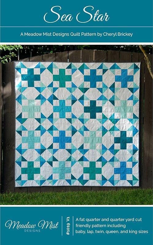 Sea Star Quilt Pattern, Meadow Mist Designs MMD1019, Fat Quarter FQ Friendly Baby Lap Twin Queen King Quilt Pattern