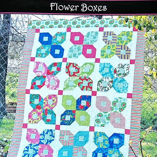 DESTASH Flower Boxes Quilt Pattern, Fresh Cut Quilts FCQ155, Jelly Roll Strip Fat Quarter FQ Friendly Flower Throw Quilt Pattern