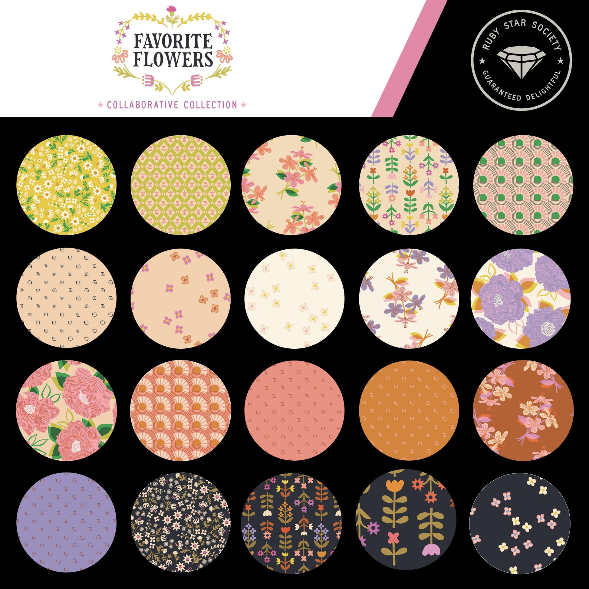 Favorite Flowers Layer Cake, Moda RS5143LC, 10" Precut Modern Floral Fabric Squares, Ruby Star Society