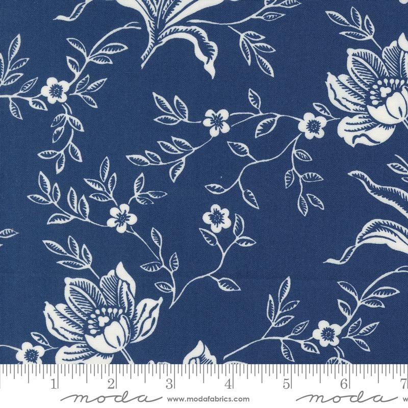 Denim and Daisies - Midnight Jeans Cream Navy Floral Fabric, Moda 35380 18, Quilting Cotton, Fig Tree, By the Yard