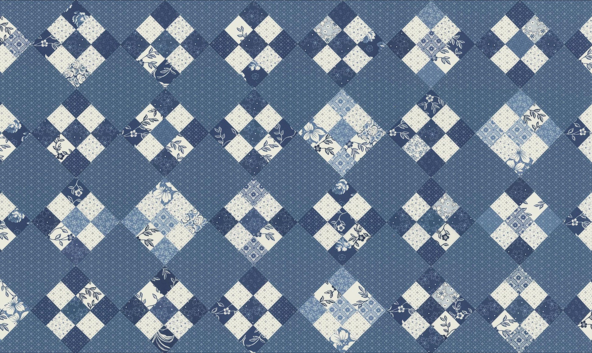 REMNANT 1 Yard 9" of Denim and Daisies - Blue Sweet Sixteen Patchwork 60" Cheater Fabric, Moda 35388 12, Fig Tree Co
