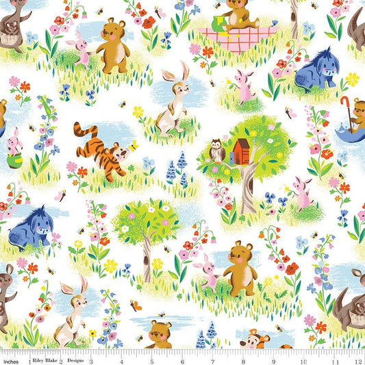 100 Aker Woods - Main White Pooh Fabric, Riley Blake C15170-White, Winnie the Pooh Juvenile Print Fabric, By the Yard