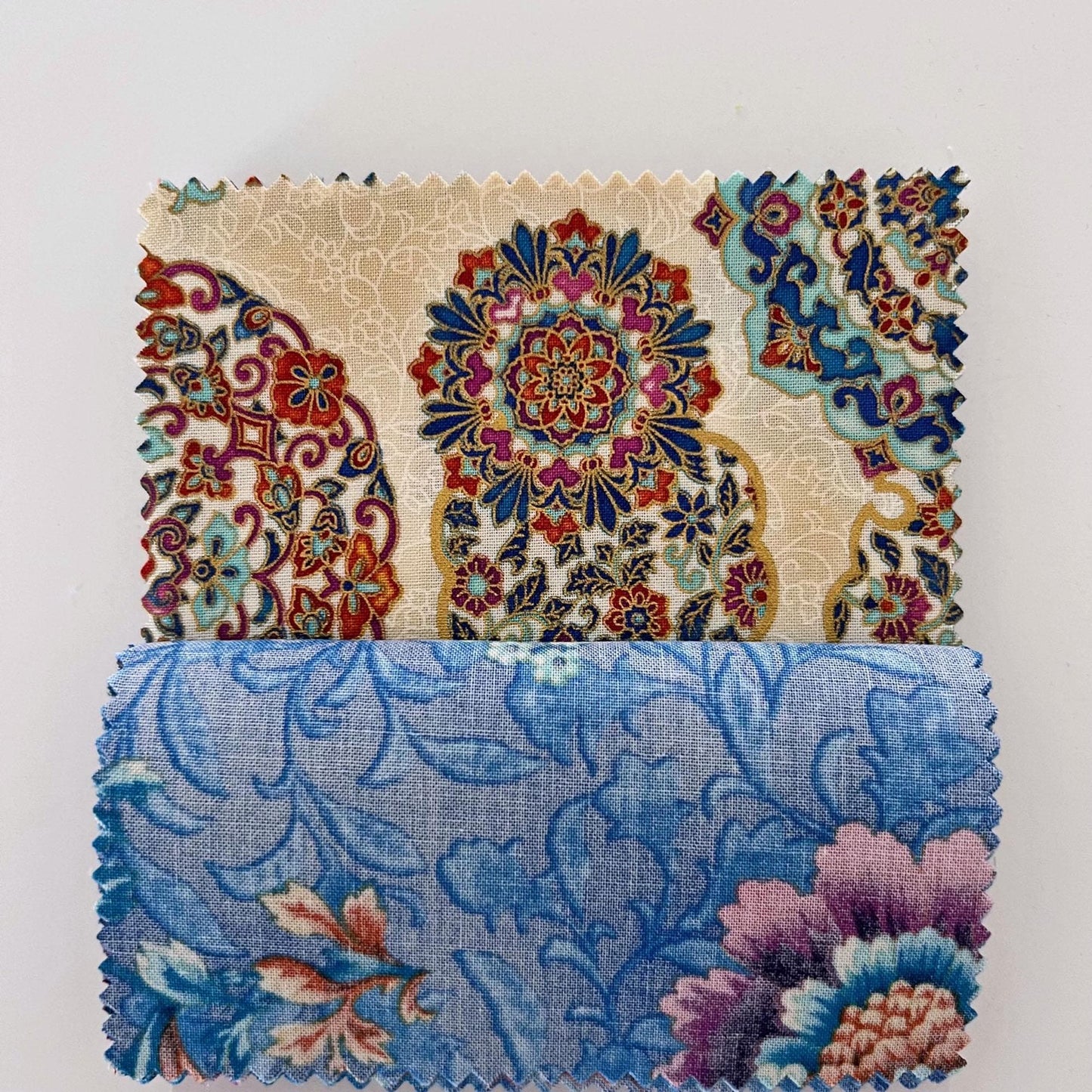 DESTASH La Scala Bright Colorstory 5" Charm Squares, Robert Kaufman CHS-273-42, Blue Rust Gold Metallic Floral Charm Pack Fabric