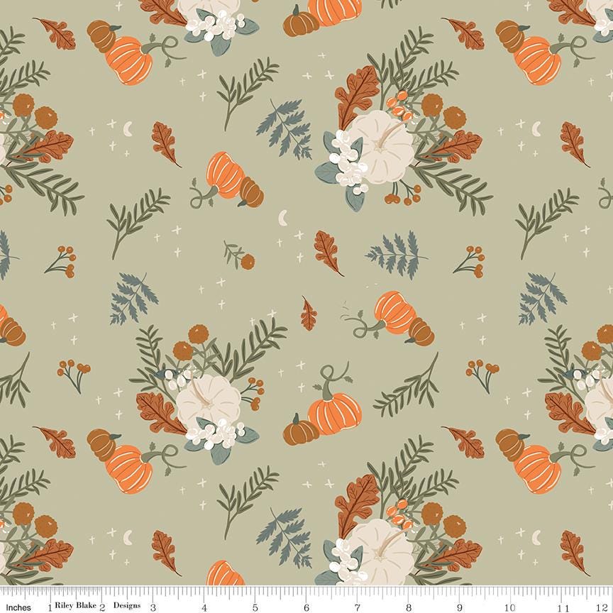 Pumpkin Spice 5" Stacker, Riley Blake 5-14990-42, Fall Autumn Harvest Floral Gingham Fabric Squares, Simple Simon